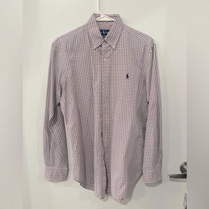 RALPH LAUREN | collared button-down dress shirt | checked poplin - pink & navy